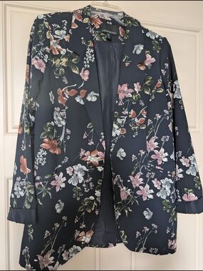 Cynthia Rowley Navy Floral Blazer with Pink & White Blooms